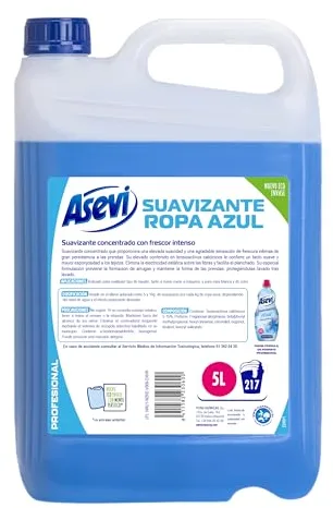Asevi Suavizante Azul Concentrado para Lavadora - Frescor Intenso y Duradero - Extra de Suavidad para una Ropa Suave y Esponjosa - Apto para Todo Tipo de Tejidos - 217 Lavados - 5 Litros