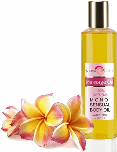 Aceite de Masaje Flor de Monoï, Hidratante y Reafirmante, Experiencia SPA en Casa, Apto para Todo Tipo de Piel, Amarillo, Masaje Romantico, 200 ml