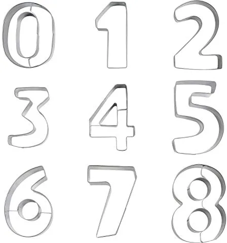 Kurtzy Cortador de Galletas 9 Piezas Formas de Números del 0 al 9 – 8 cm de Alto - Molde Galleta Acero Inoxidable Apto para Alimentos – Decoración de Pasteles, Hornear, Fondant, Sugarcraft, Gelatina