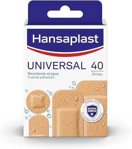 Hansaplast Universal Apósitos para heridas, resistentes al agua, fuerte adhesión, almohadilla absorbente y antiadherente, transpirables, 4 tamaños, 20 apósitos
