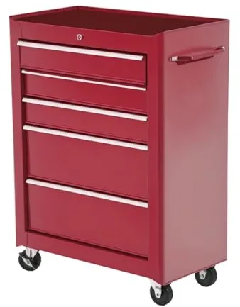 HOMCOM Carro Caja de Herramientas Taller Movil 5 Cajones 4 Ruedas Cerradura Color Rojo