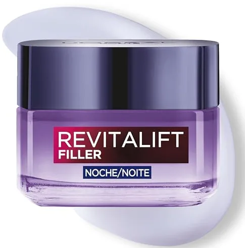 L'Oréal Paris Revitalift Filler Crema de Noche Revitalizante, Antiarrugas y Volumen, Anti-edad, Con Ácido Hialurónico, 50 ml