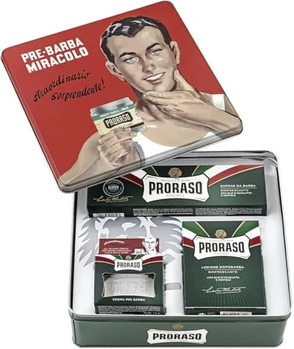 Proraso Vintage Selection, Gama Refrescante (pack trío), kit de cuidado barba de lujo con crema de preafeitado, jabón de afeitar en tubo y bálsamo para después del afeitado, Made in Italy