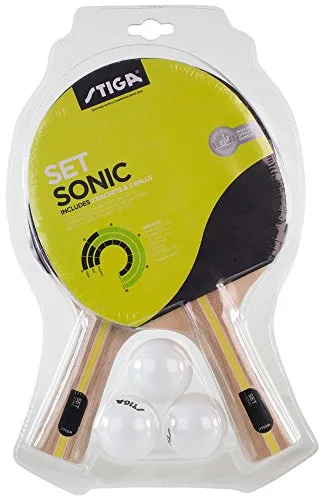 STIGA Set de Tenis de Mesa Sonic – 2 Palas de Ping Pong con 5 Capas y Goma Aprobada por la ITTF, Incluye 3 Pelotas – Ideal para Principiantes, Niños y Uso Recreativo