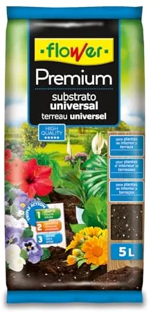 Flower - Sustrato Universal Premium 5 L | Tierra para Plantas Interior y Exterior | con Fibra de Coco y Perlita | Aireación, Drenaje y Enraizado Óptimo