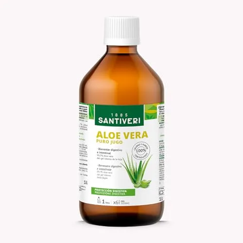 SANTIVERI - Aloe Vera Jugo, Complemento Alimenticio a Base de Jugo de Aloe Vera, Ayuda con el Bienestar Digestivo e Intestinal, Sin Gluten, Vegano - Frasco 1 L