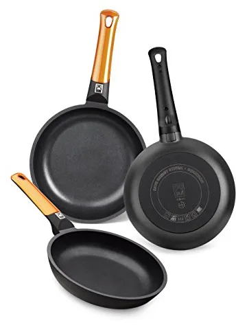 BRA Efficient Orange Juego de 3 Sartenes de Aluminio Fundido, 18/22/26 cm de Diámetro, Antiadherente y 100% Libre de PFOA, para Todo Tipo de Cocinas, Aptas para Lavavajillas
