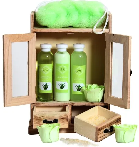BRUBAKER Cosmetics Set de Regalo de Baño - Aloe vera - Armario en Madera (10 piezas)