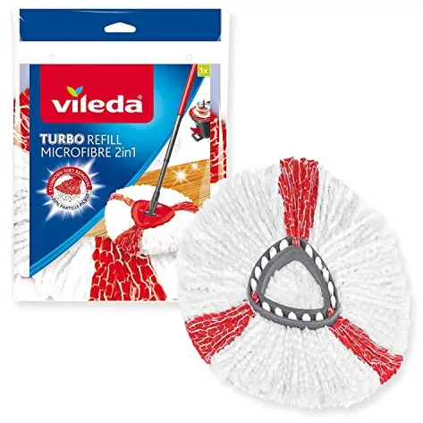 Vileda Recambio Turbo, Compatible con Todos los Sistemas Turbo de Vileda I Rendimiento Extra I Apto para Todo Tipo de Suelos Duros I Elimina el 99% de Las bacterias Solo con Agua I Pack Doble