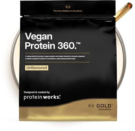 Protein Works | Vegan Protein 360 – GOLD Innovation, Proteína Vegana, 100% Vegetal y Natural, Mezcla Multi-Proteína Premium, Batido Bajo en Grasa y Calorías, Sin Sabor, 33 Porciones, 1kg