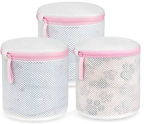 flintronic 3Pcs Bolsas para Ropa Delicada, Sujetador Bolsa Malla Lavado, Bolsas para Ropa Delicada, para Ropa Interior y Organizador de Colada y Lavadoras (Cilíndrico) - Cremallera Roja