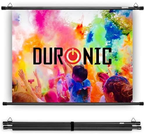 Duronic BPS50 43 Pantalla para proyector de 50” 111x62 cm | Formato 4:3 | Instalación con Ganchos | Pantalla Tensionada Antiarrugas |Calidad Full HD y 3D | Montaje en Pared Pantalla para proyector