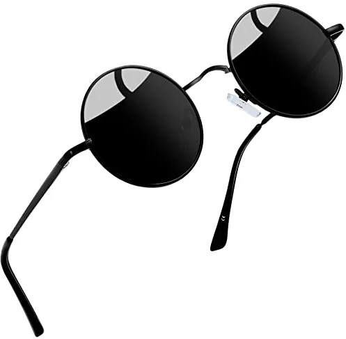 Joopin Polarizadas Redondas Hombre y Mujer Gafas de Sol Negras Metálicas Halloween Disfraz Steampunk Hippies Retro Vintage Round Sunglasses UV400 Oculos de Sol