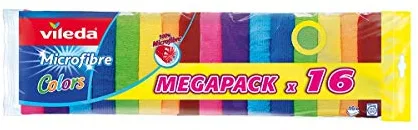 Vileda - Set de 16 bayetas Microfibras Colors, Colores Variados, 30 x 30 cm, 16 Unidades
