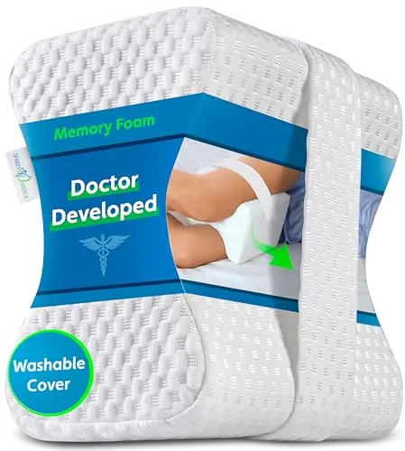 Almohada para las rodillas desarrollada por doctores - Cuña ortopédica viscoelástica para dormir de lado, ciática, dolor de espalda baja - Almohada para piernas para dormir de lado - Manual incluido
