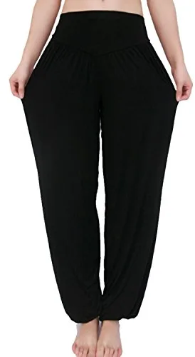 MEISHINE® Mujer Pantalones de Yoga Algodón Modal Harem Pantalón Polainas por Danza, Yoga, Ganduleado, Fitness - Muy Suave (Size XXL, Negro)