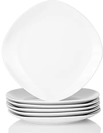 MALACASA 6 piezas 9.7",Platos llanos de Porcelana (24.8 * 24.8 * 2.7cm) Platos de Cena para 6 Personas, Serie ELISA