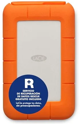 LaCie Rugged USB-C 2TB — antigolpes, USB‑C Disco duro externo portátil 2,5", para Mac y Windows — incluye Rescue Data Recovery