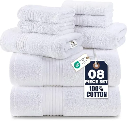 Utopia Towels: Juego de Toallas Premium de 8 Piezas, 2 Toallas de baño, 2 Toallas de Mano y 4 Paños de Lavabo. Algodón. para hogares, Hoteles y Spas y Super Absorbentes (Blanco)