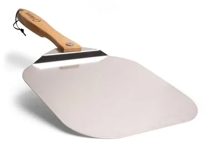 Chef Pomodoro Pala Pizza Horno Larga 30,5 x 35,6 cm, Pala para Pizza de Aluminio con Tope de Seguriddad y Mango Plegable de Madera de 25,4 cm para Fácil Almacenamiento, Accesorios Cocina Hogar Gourmet