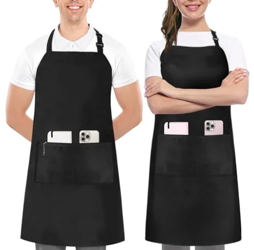 Utopia Kitchen - Pack de 2 delantales ajustables con 2 bolsillos - Delantal comercial para restaurante, hogar y cocina - Correa de cuello ajustable - Corbatas extra largas