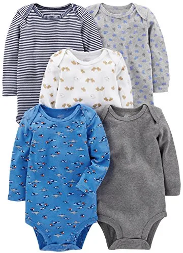 Simple Joys by Carter's Body de Manga Larga Unisex Bebés, Pack de 5, Azul/Gris/Blanco, 24 meses