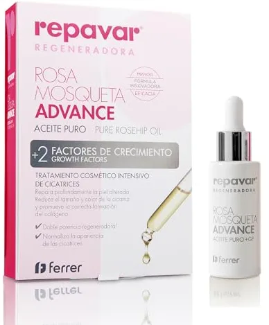 Repavar - Aceite Puro de Rosa Mosqueta - Con 2 Factores de Crecimiento - Tratamiento Cosmético Intensivo con Doble Potencia Reparadora - Formato Cuentagotas - 15 ml
