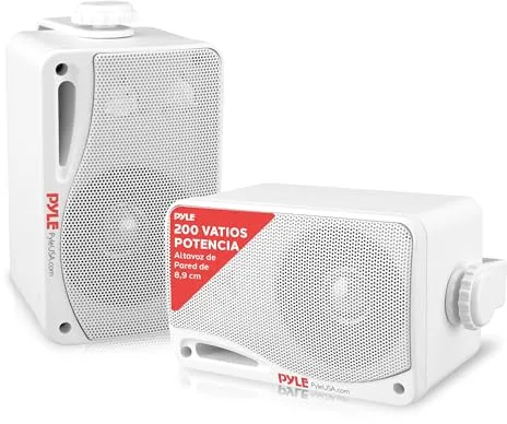 Pyle Sistema de Altavoces, Inalambrico, Impermeable, Waterproof, Exteriores, Interiores, Par de 3.5” de 3 vias, Activo, Pasivo