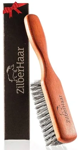 ZilberHaar - Cepillo para barba - 100% Cerdas auténticas de jabalí Suave de 2º corte - Cuidado facial masculino compatible con todos los bálsamos y aceites para barba - Barba suave y revitalizada