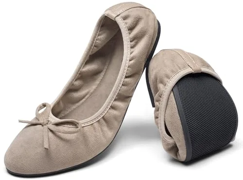 Greatonu Bailarinas Beige Plana con la Suela Plegada Diseña Clásica Moda para Fiesta Punta Cerrada para Mujer Talla 37