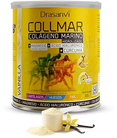 Drasanvi COLLMAR Colágeno Marino Hidrolizado + Cúrcuma con Magnesio, Vitamina C, Ácido Hialurónico para bienestar articular y muscular |Máx. asimilación 9.355 mg/día | 300g de polvo | Sabor Vainilla