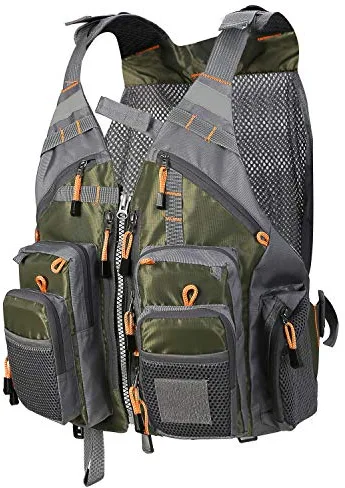 PELLOR Chaleco de Pesca para Hombre, Ligero Transpirable Multi-Bolsillo Chaleco de Pesca con Mosca, Talla Única Ajustable Chaleco Exterior para Acampa Fotografía Caza Pesca