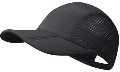 Folding Running Man Hat,Visors Sport Cap Summer Mesh Quick-Drying Hat Women Baseball Cap Hiking Breathable Waterproof Trucker Hat with 3.54in Brim 19-24in Adjustable Unisex Hat 63g Black QU19