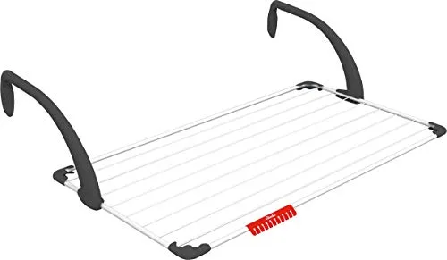 Vileda Sunset Tendedero de balcón de Acero y Resina, 10 Metros de Espacio de tendido, Compacto y Robusto, Soporte para artículos pequeños, Dimensiones Abierto 110 x 56 x 28 cm, Color Blanco