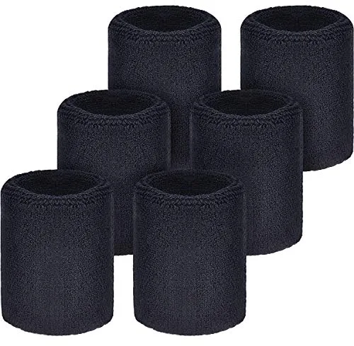 WILLBOND Pulseras para el Sudor, para fútbol, Baloncesto, Correr, Athletic Sport, Color Negro, 6 Unidades