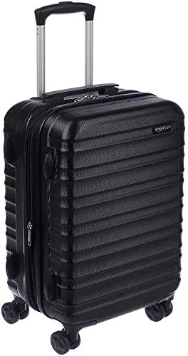 Amazon Basics Equipaje de mano rígido expandible: maleta de viaje ABS con 4 ruedas giratorias dobles; diseño ligero y resistente a los arañazos, 37,5 x 25,5 x 55 cm, negro
