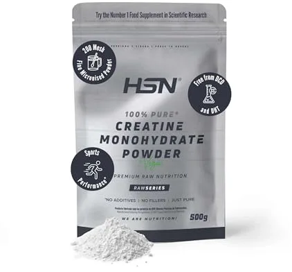 HSN Creatina Monohidrato Micronizada 500g | 100% Pura, Sin Sabor | Vegana, Sin Gluten y Sin Aditivos | Alta Solubilidad y Máxima Pureza | No Incluye Dosificador