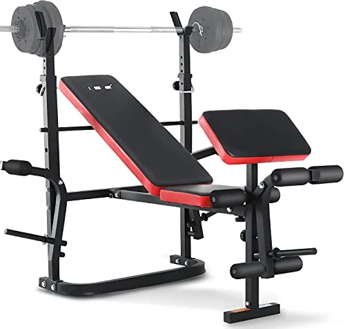 ISE Banco de Musculación Multifuncional Inclinable para Entrenamiento Completo, Banca de Peso Ajustable Plegable Fitness Doméstico para Casa, Máx 120KG