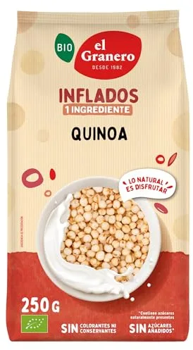 El Granero Integral - Quinoa Hinchada - 250 g - Rico en Vitaminas, Minerales y Fibra - Propiedades Hidratantes y Antioxidantes - Fuente de Energía - Ideal para Desayunos - Apta para Veganos