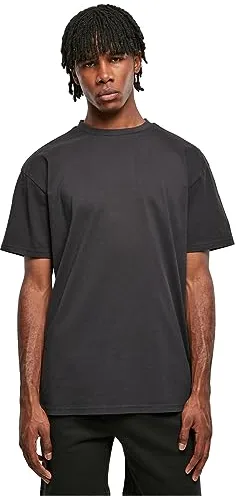 URBAN CLASSICS Camiseta básica de manga corta, cuello redondo normal, de algodón grueso, largo normal, oversized, de hombre, moderna, color negro, talla XXL