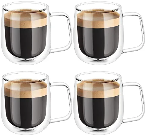 Vicloon Cristal Vidrio de Doble Pared, Taza de Cafe 250 ml, Resistentes al Calor, de Borosilicato Adecuado para Té, Café, Capuchino (Set de 4)