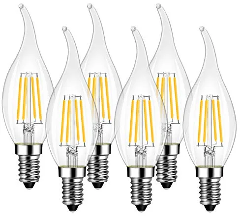 LVWIT Bombillas LED E14 Vela (Casquillo Fino) - Bombilla Vintege 4W equivalente a 40W, 470 Lúmenes, Color Blanco Cálido 2700K- Pack de 6.