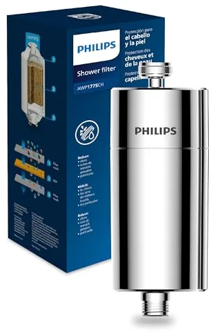 Philips Water filtro de ducha en línea – incluye 1 cartucho, filtración hasta 50.000 L, color cromado, reduce cloro hasta un 99%, fácil de instalar, compatible con la mayoría de duchas