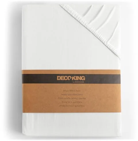DecoKing Sábana Bajera Ajustable 80x200-90x200 cm 100% Algodón Peinado Jersey Suave Sabana 80x200cm - 90x200cm Blanco Amber