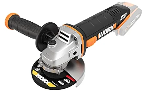 WORX WX800.9 Amoladora 115mm, compacta, protector de disco, empuñadura ergonómica, para corte, desbaste y reparaciones en metal y piedra, sin batería ni cargador