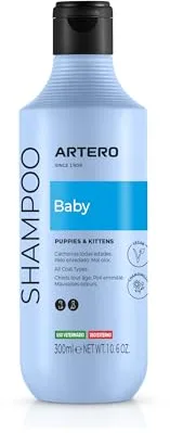Artero Baby. Champú para Cachorros y Pieles Sensibles. El Pelo Queda Limpio, Suave y Brillante de raíz a Puntas. Formulado para respetar mucosas y Zonas sensibles. Se diluye facilmente, Olor a Talco.