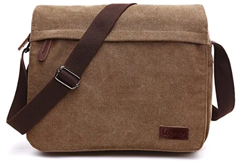 LOSMILE Bolsos bandolera de Hombres, Bolso de Hombro de Lona, Bolsas mensajero para portátiles, Bolsas escolares, Trabajo y escuela. (L-Café)
