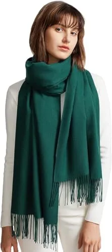 MaaMgic Bufanda Mujer Invierno Pañuelo Palestino Bufanda Pashmina Mujer Grande Chal Sólido Algodón Suave con Borlas Regalos Originales Reversibles Scarf 200 × 70 CM Verde Oscuro New