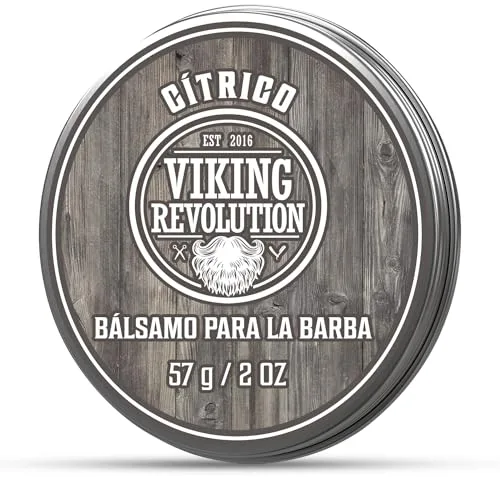 Viking Revolution - Balsamo Barba Hombre - Balsamo Barba Natural con Aceite de Argan y Manteca de Mango - Crema para Barba Hombre Acondicionadora Sin Alcarado para Hombres - Aroma Citrico - 57g