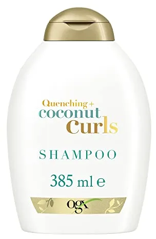 OGX Quenching + Coconut Curls Shampoo, champú para pelo rizado con aceite de coco, cítricos y miel dulce, champú hidratante para ondas y rizos, sin sulfatos ni parabenos, 1 x 385 ml